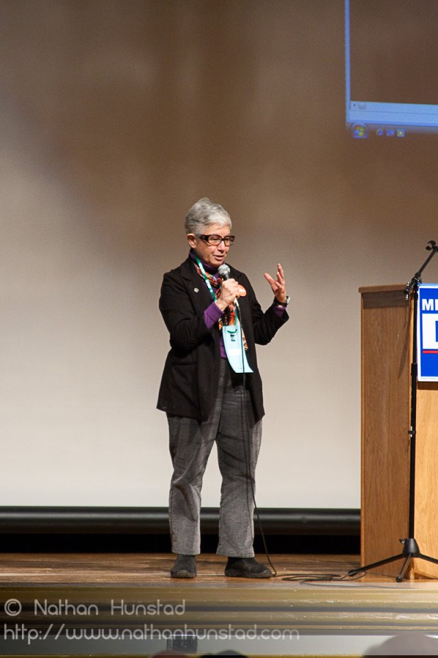 Representative Phyllis Kahn addresses the SD59 convention after